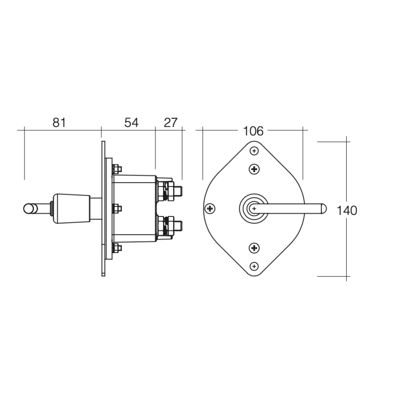 BATTERY ISOLATOR DUAL POLE ON-OFF WITH LOCK-OUT