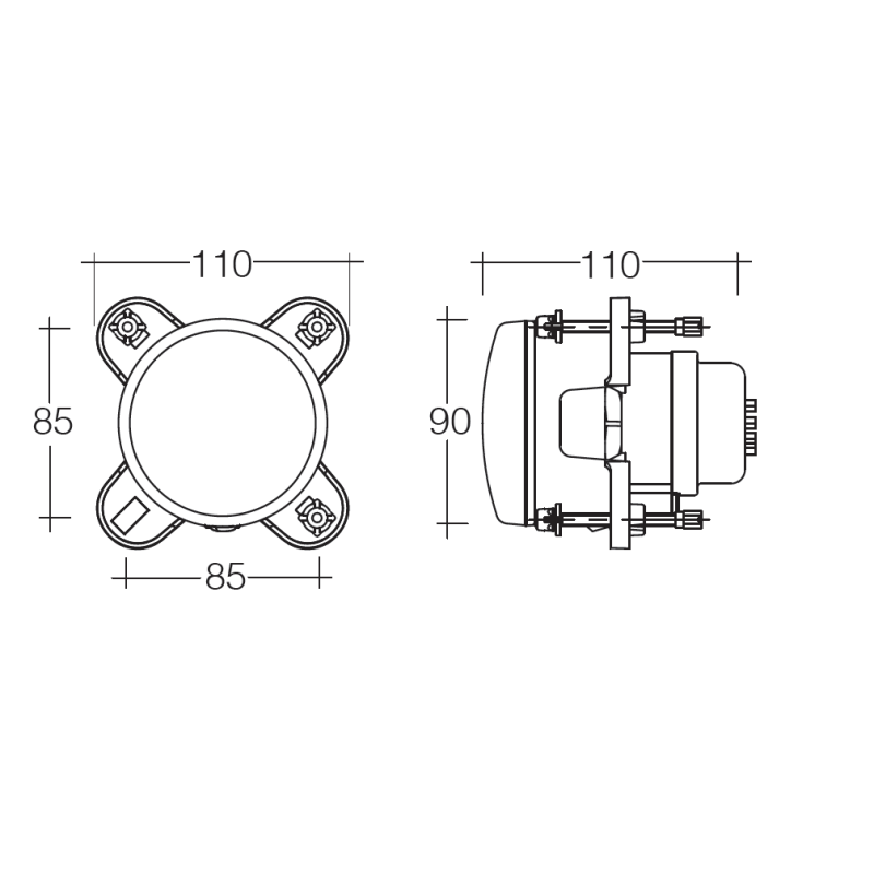 LIGHTS HALOGEN HEAD LIGHT ROUND 90MM 24V LOW BEAM-EACH